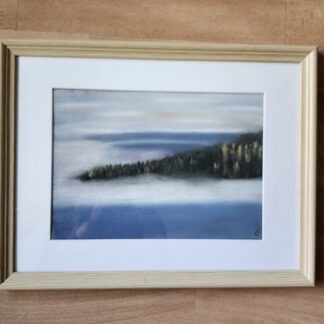 Original pastel sec Langue de terre dans les nuages Encadré 30x40cm