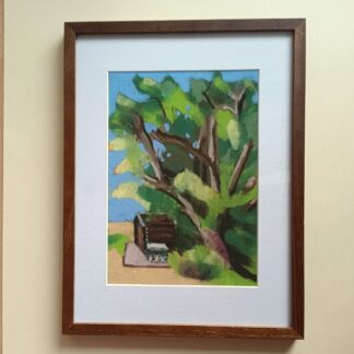 Pastel sec Original "Au chalet", vendu avec cadre 30x40 cm